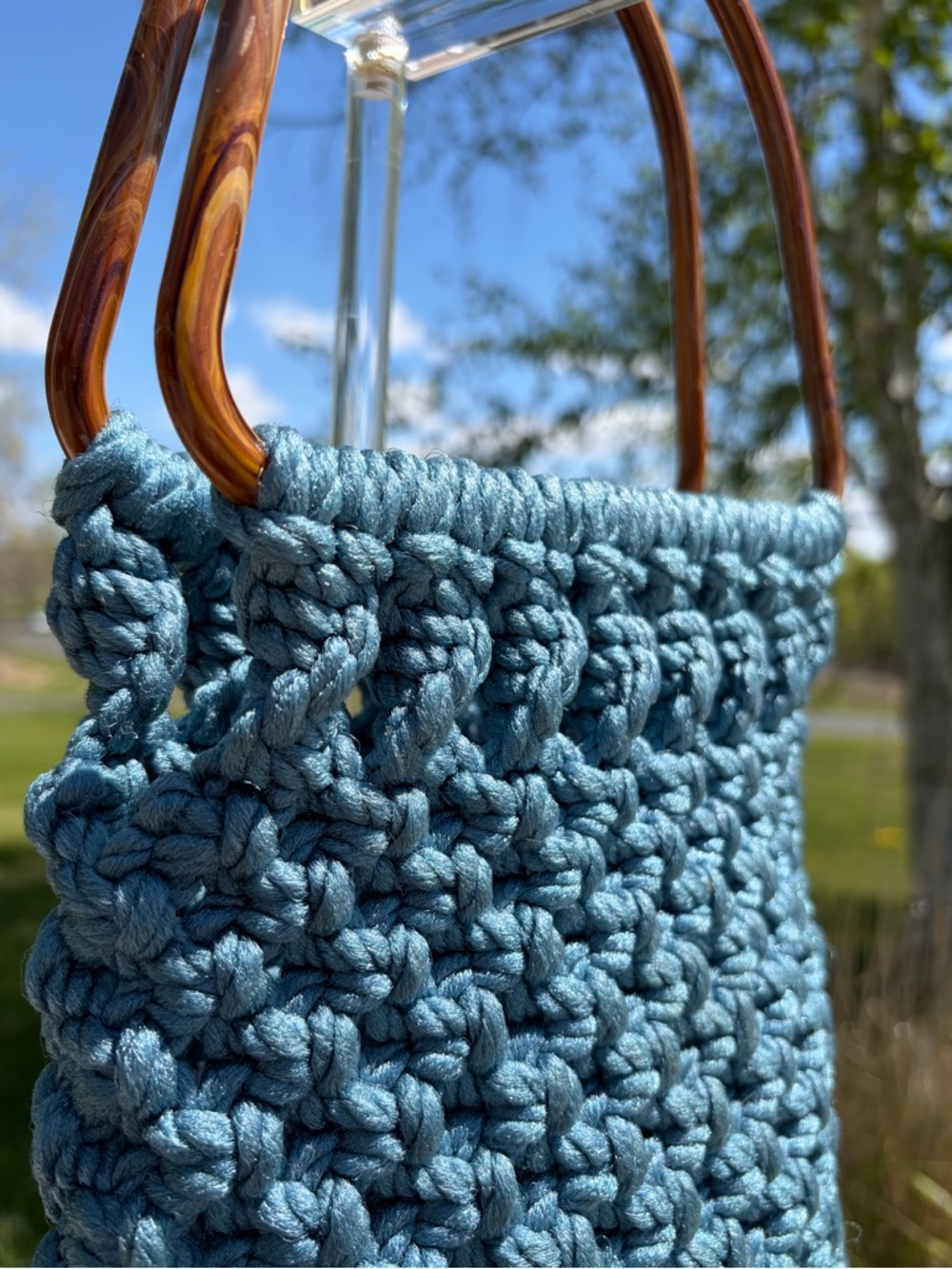 Vintage Macrame Handbag Blue Nylon Handmade EUC - Picture 10 of 11